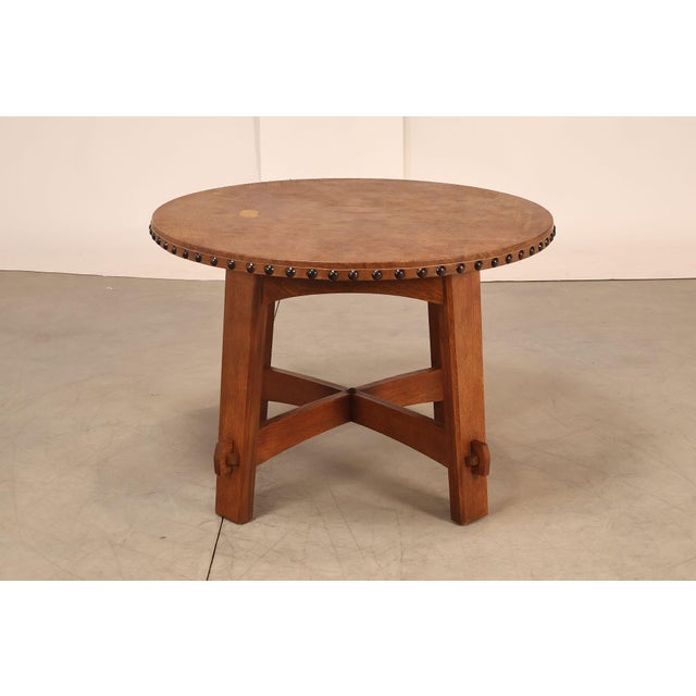 Stickley Commemorative Leather-Top Round Oak Library Table For Sale - Image 13 of 18