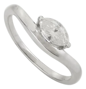 Marquise Cut Diamond Contemporary Soliatire Ring Wave Band Size 6 in 14k White Gold