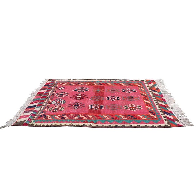 This vibrant Vintage Qashqai Tribal Kilim is a rare intersection of nomadic tradition and high-energy modernism. Sourced...
