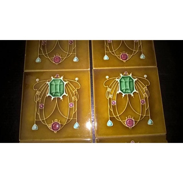 Antique Art Nouveau Fireplace Tiles, Set of 10 For Sale - Image 6 of 8