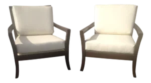 Modern Cream Leather Lounge Chairs - a Pair