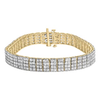 IGI Certified 14K Yellow Gold Plated Sterling Silver 10.0 Cttw Faint Brown Diamond 4 Row Tennis Bracelet For Sale