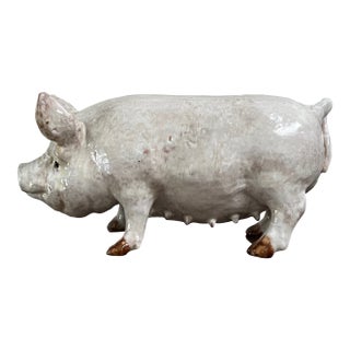 Terra Cotta Tin Glazed Pig With Glass Eyes For Sale