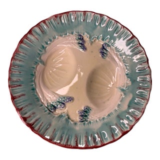 Antique French Majolica Asparagus Shell Plates Attributed to Salins For Sale