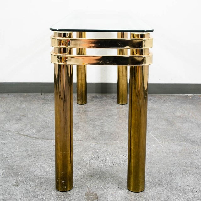 Mid-Century Modern Mid Century Modern Console Table Entry Sofa Metal Brass Glass Vintage Floating For Sale - Image 3 of 9