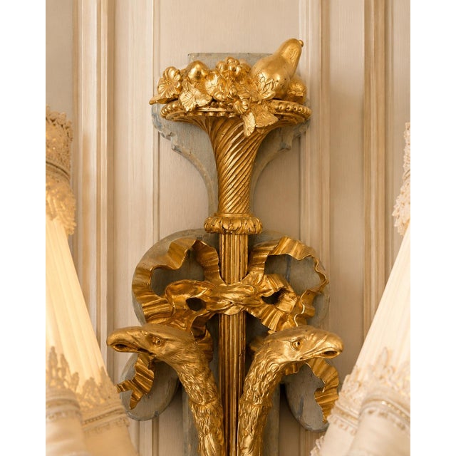 1860 French Artisan Louis XVI Gold Bronze Silk Sconces-Pair For Sale - Image 14 of 17