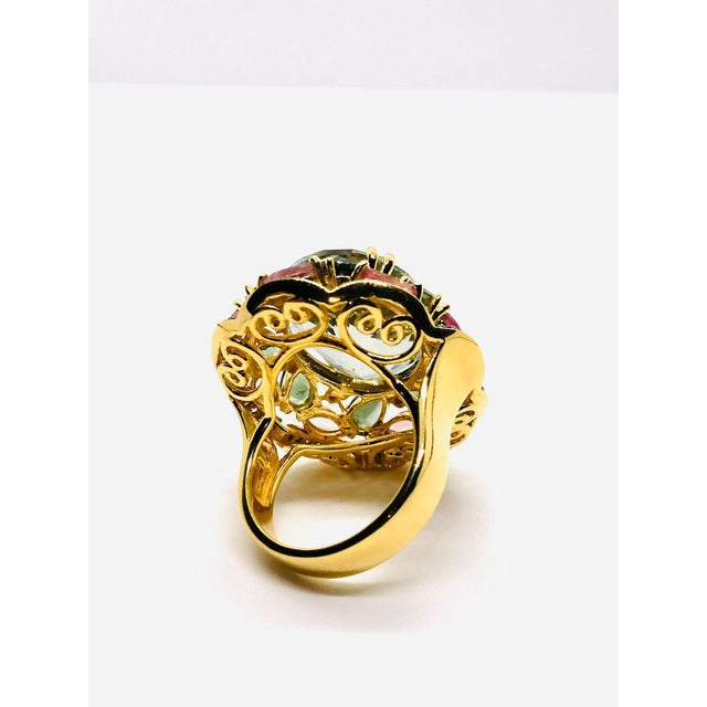 Bochic “Orient” Vintage Diamond, Green Amethyst & Pink Tourmaline Ring Set 18K & Silver For Sale - Image 10 of 10