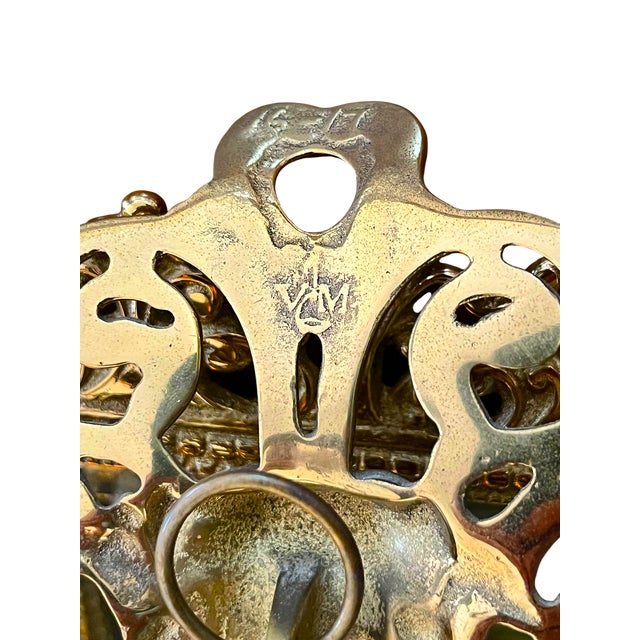 Pair of Virginia Metalcrafters Brass Wall Mirror Sconces With Green Man Motif & Candleholders For Sale - Image 11 of 13