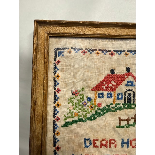 Antique Dear House Sampler in Frame For Sale - Image 4 of 8