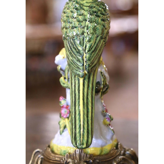 Bronze Mid-Century Chinese Export Porcelain Parrot Candlesticks on Gilt Bronze Bases For Sale - Image 8 of 10