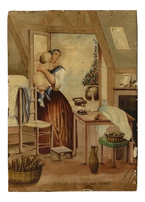 Paul Delhommeau - Mon dieu, gardez-moi mon enfant - Watercolor - 1868