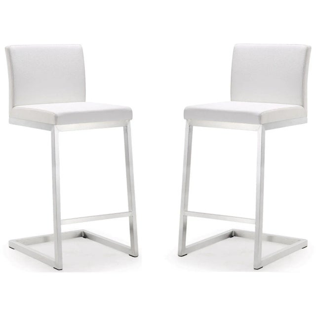 Parma White Vegan Leather & Steel Counter Stools - Set of 2 For Sale - Image 10 of 13