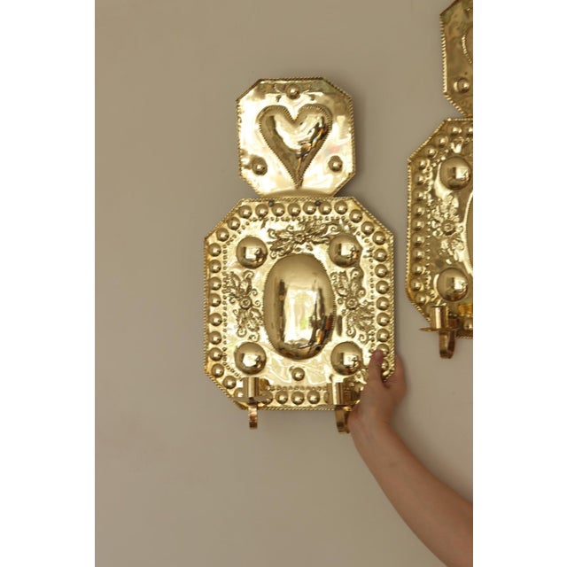 Large Mid-Century Baroque Brass Double-Arm Sconces, Set of 2 For Sale - Image 11 of 17