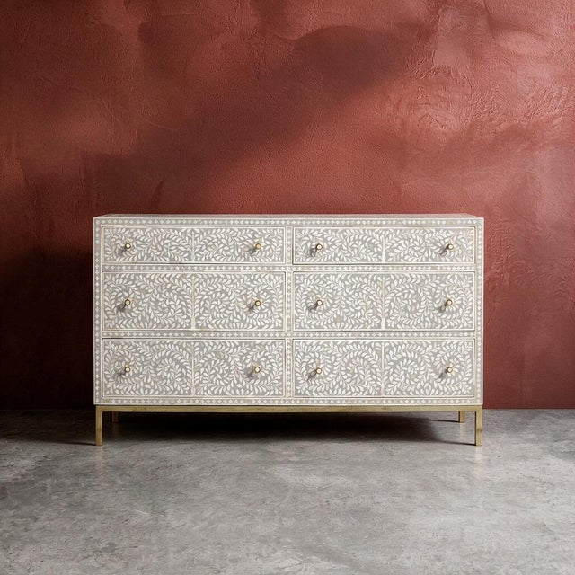 Not Yet Made - Made To Order Arabesque Bone Inlay Six-Drawer Dresser - Grey by House of Jaipur For Sale - Image 5 of 7