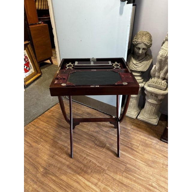 English Victorian Folding Campaign Desk with Fitted Interior. Push button to open, folding and opening compartments. Sizes...