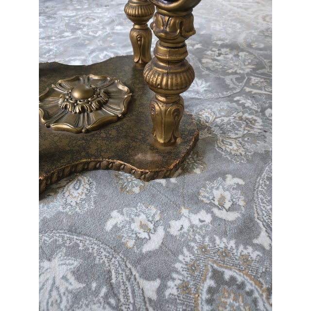 Vintage Hollywood Regency MCM Brass-Gilded Eglomise Glass Top Accent Table For Sale In New York - Image 6 of 6
