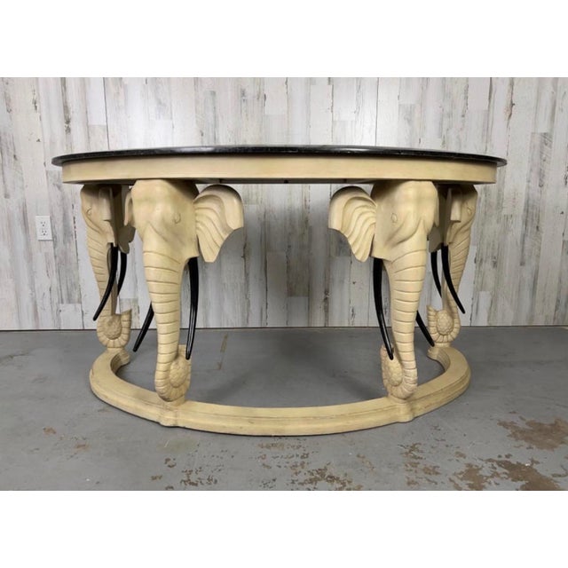 1990s Carved Wood Elephants With Tessellated Stone Top Desk For Sale - Image 10 of 17