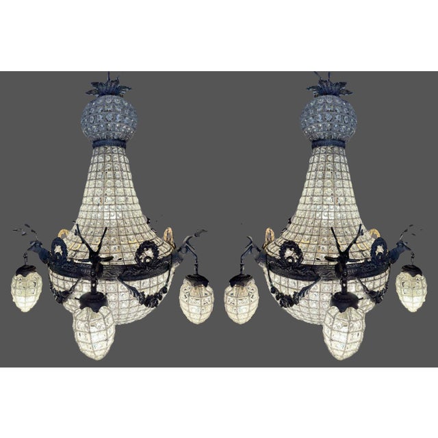 1980s French Louis XVI Charcoal Bronze Chandeliers - Pair For Sale - Image 11 of 18