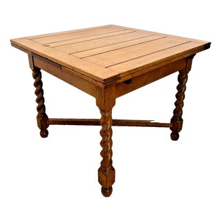 Antique Expanding Pub Kitchen Table Barley Twist Legs Quarter Sawn White Oak For Sale