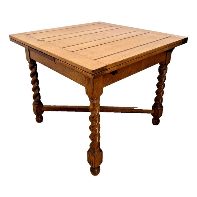 Antique Expanding Pub Kitchen Table Barley Twist Legs Quarter Sawn White Oak For Sale