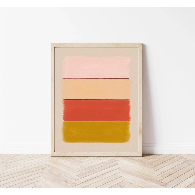 Contemporary Abstract Stripes Fine Art Print, Pink, Gold, Mustard Yellow, 30 X 24 Print in Wood Frame For Sale - Image 3 of 3