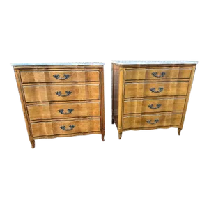 Pair of Provincial Style Fruitwood and Marble Top Side Chests or Nightstands.
