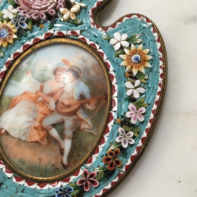 Antique Micro Mosaic Frame With Painted Lover's Scene For Sale - Image 4 of 12