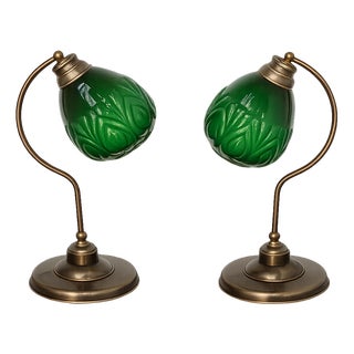 Modern Table Lamps in Brass and Glass, 1980s, Set of 2 For Sale
