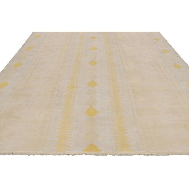 Traditional Vintage Kilim Rug With Beige, Blue and Gold Geometric Pattern, From Rug & Kilim For Sale - Image 3 of 7
