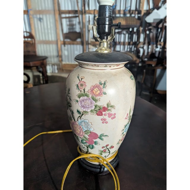 Vintage Hand-Painted Floral Ceramic Vase Table Lamp For Sale In Washington DC - Image 6 of 7