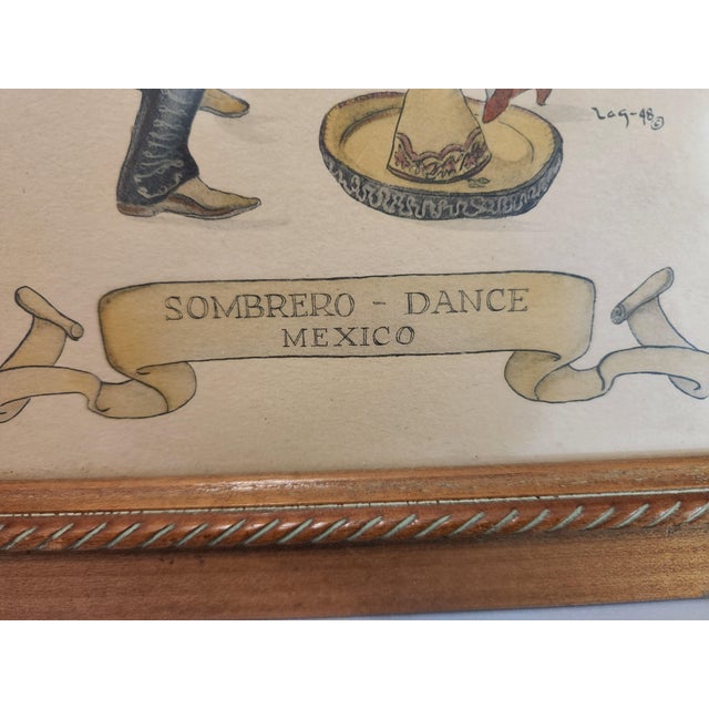 Mid 20th Century Vintage Hand-Painted Prints of Traditional Dance - Mexico & Austria Pair For Sale - Image 5 of 12