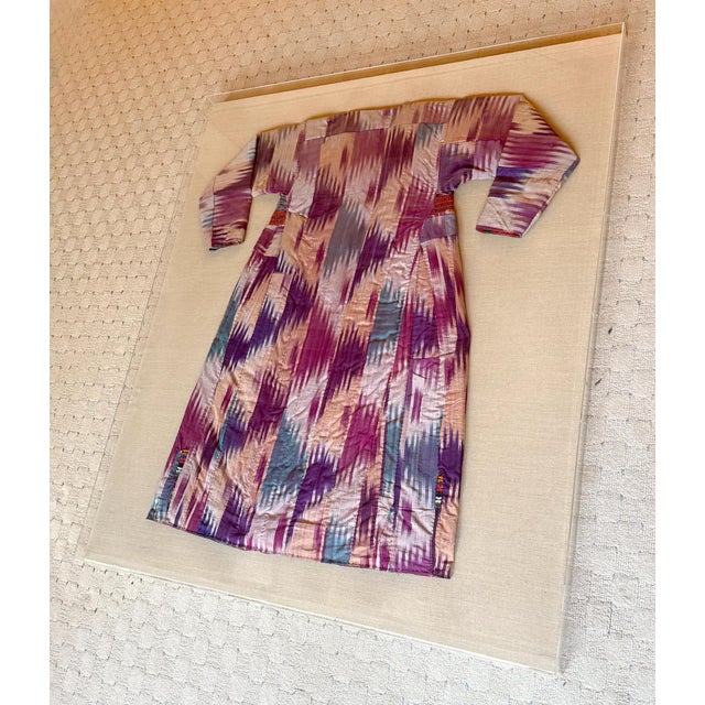 Framed Antique Silk Ikat Chapan Robe Central Asia with Provenance For Sale In Atlanta - Image 6 of 18
