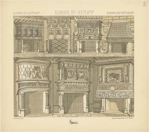 Racinet, European 15th-16th Century Fireplaces, 1880, Paper