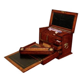 Antique Victorian Oak Fitted Stationery Box with Writing Slope, 1890 For Sale