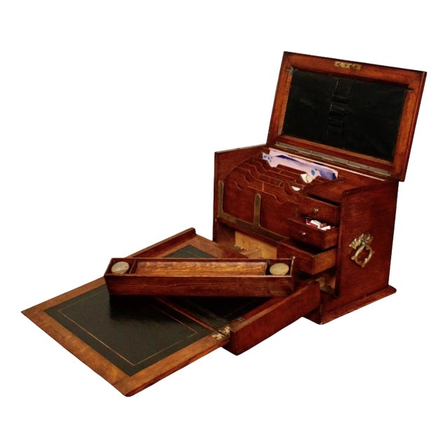 Antique Victorian Oak Fitted Stationery Box with Writing Slope, 1890 For Sale