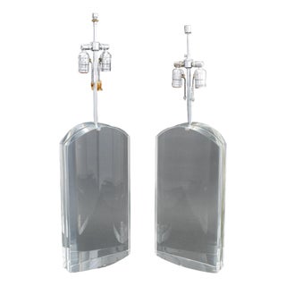 Modern Clear Acrylic and Chrome Table Lamps, Pair For Sale
