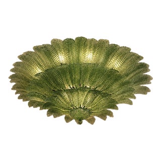 Monumental Imperial Luxury Venetian Green ” Leaves Graniglia” Murano Glass Flush Mount in Mazzega Zuccheri Venini Barovier Style For Sale