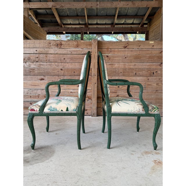 Contemporary Vintage Sculptural Faux Bois Armchairs in the Manner of Serge Roche, Pierre Frey Upholstery For Sale - Image 3 of 12