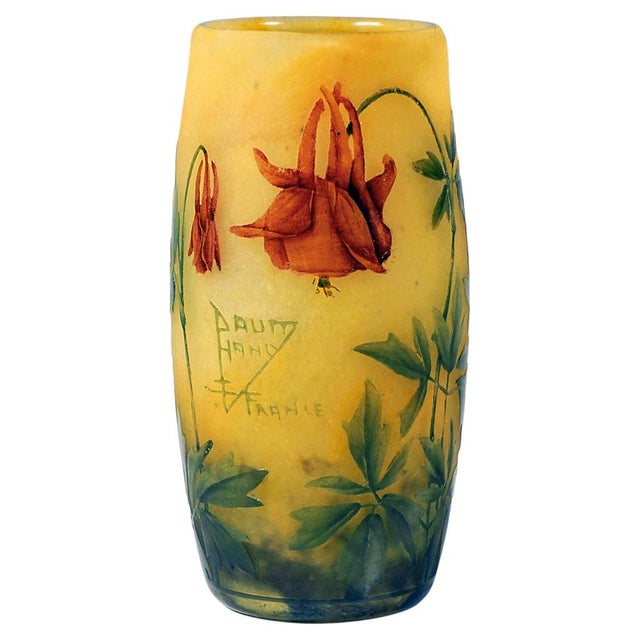 Art Nouveau Cameo Ancolie Vase with Columbine Decor from Daum Nancy, France, 1910s For Sale - Image 6 of 6