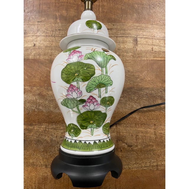 Absolutely lovely vintage lotus blossom ginger jar lamps in the loveliest color combination of pink and green. Beautiful...