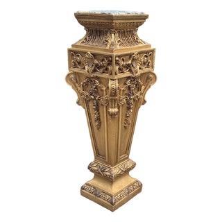 1960 French Louis XVI Gold Resin Marble Pedestal - 1 Pc For Sale