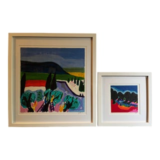 Late 20th Century Pair of Framed Artist Proof Lithographs by Israeli Artist Amos Yaskil For Sale