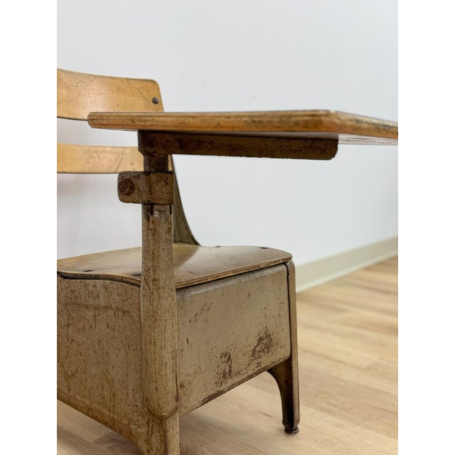 Antique Industrial Kids School Desk Adjustable Vintage Cast Iron Wood For Sale - Image 10 of 16