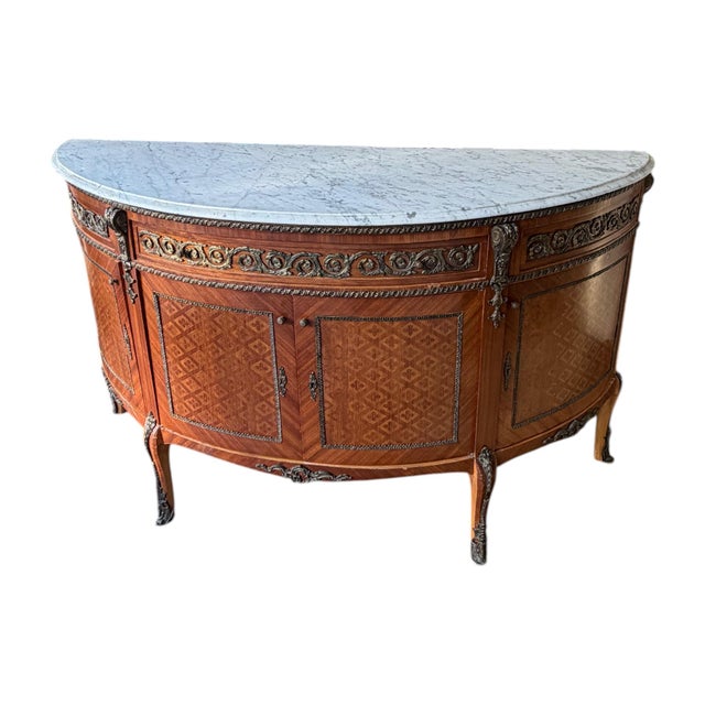 19th C. Louis XIV Revival Demilune Sideboard With Marble Top For Sale In New York - Image 6 of 15