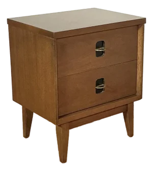 Mid 20th Century Modern Walnut Bassett Nightstand Brass + Black 2 Drawer