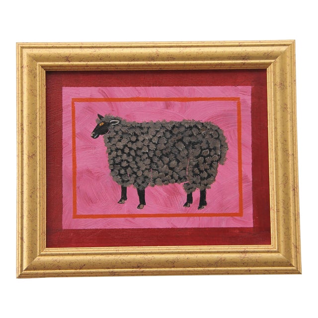 Black Sheep Americana Folk Art Minimalism Mauve Burgundy Original Oil Painting by Cleo Plowden For Sale