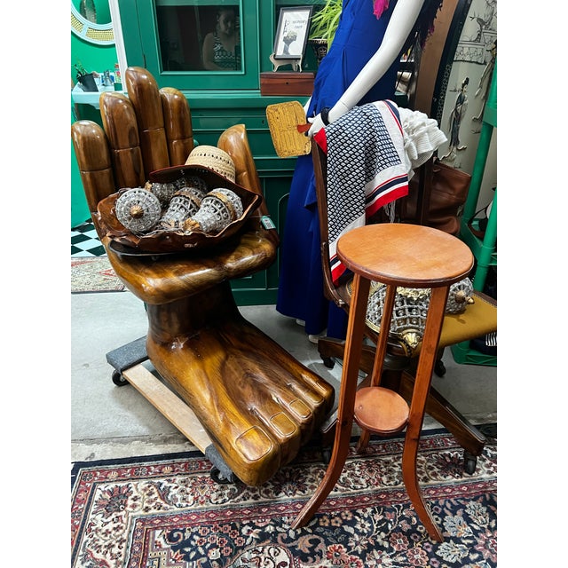 1970s Vintage Minimalist Wooden Tall Plant Stand Scandinavian Style For Sale - Image 5 of 5
