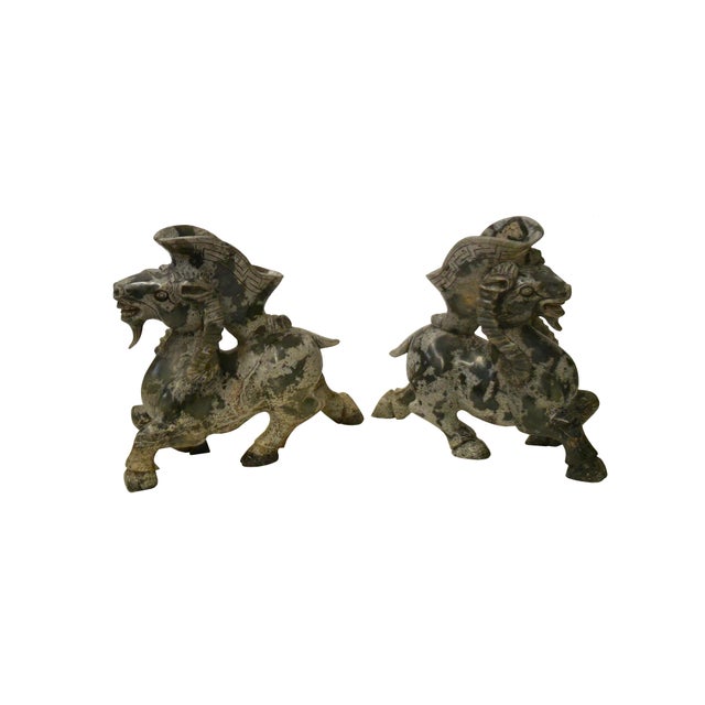 Asian Pair Oriental Stone Carved Ram Wine Cup Holder Shaped Display Figures For Sale - Image 3 of 10