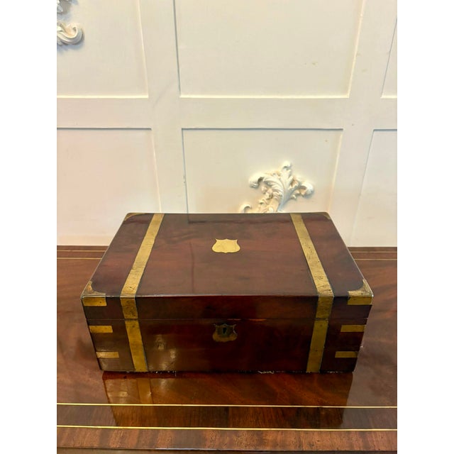 Antique Victorian Mahogany Brass Bound Writing Box, 1860 For Sale - Image 11 of 11