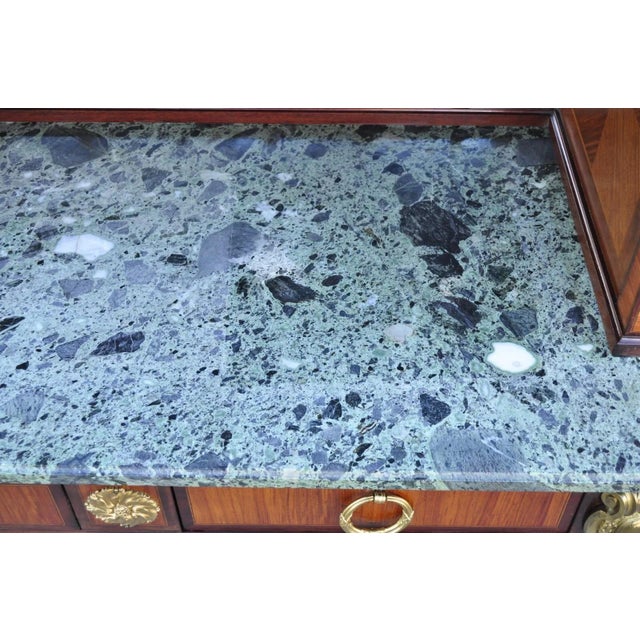 Wood Antique French Louis XV Style Marble Top Bowed Glass Bronze Ormolu Sideboard For Sale - Image 7 of 12
